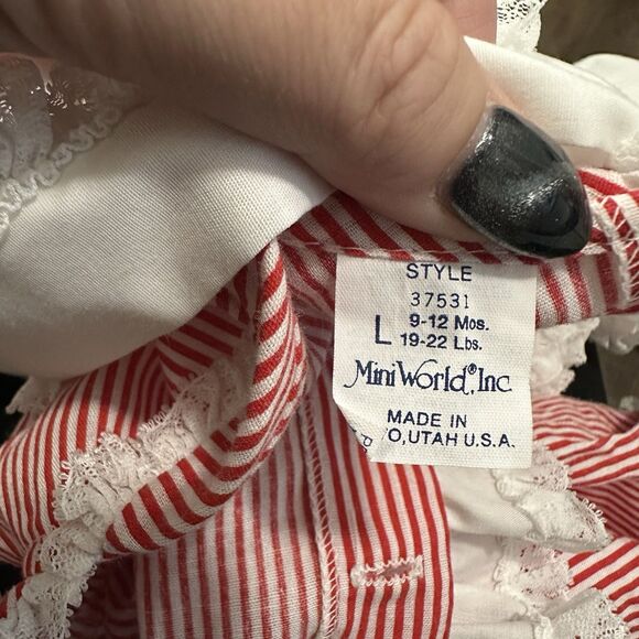 Vintage MINI WORLD Red & White Pinafore Party Dress size L 9-12 Mo Full Skirt - Picture 8 of 10